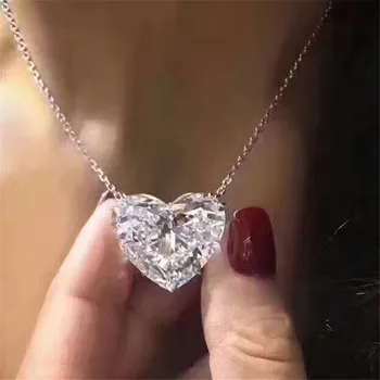 choucong Big Heart Pendant 15mm AAAAA Zircon cz Real 925 Sterling silver Party Wedding Pendant Necklace for women Bridal jewelry
