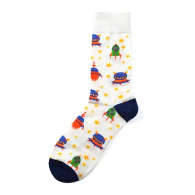 Брендовые мужские носки в стиле Харадзюку, в стиле хип-хоп, из чесаного хлопка, цветные, веселые, веселые, космонавты и ракеты, Акула, теплые носки, мужские носки, рождественские подарки - Цвет: Alien spaceship