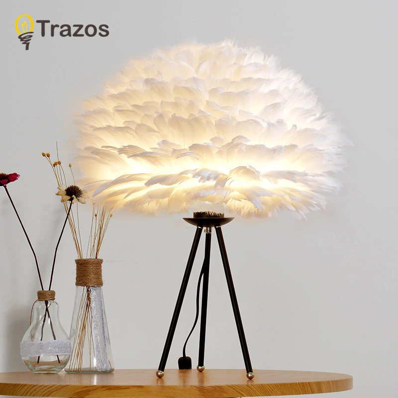 

Feimefeiyou Bedside Reading Room Sitting Room Heart Shape Feather Crystal Table Lamp Light with EU plug US UK AU Plug small size