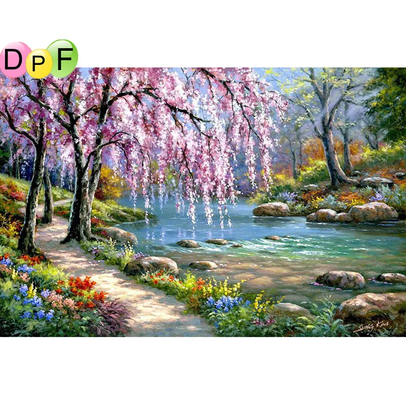 

DIY Diamond Painting River Crystal Diamond Painting Cross Stitch Needlework Beautiful Weeping Willow Home Decorative for gift