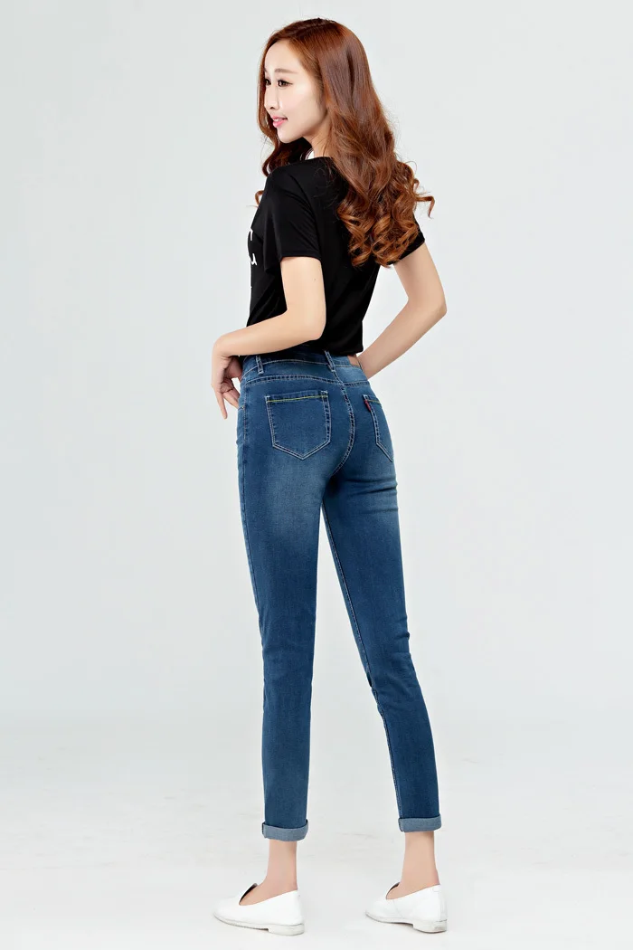Высокое качество, новые женские укороченные джинсы с высокой талией, женские обтягивающие эластичные узкие укороченные брюки, тонкие закатанные брюки - Цвет: blue