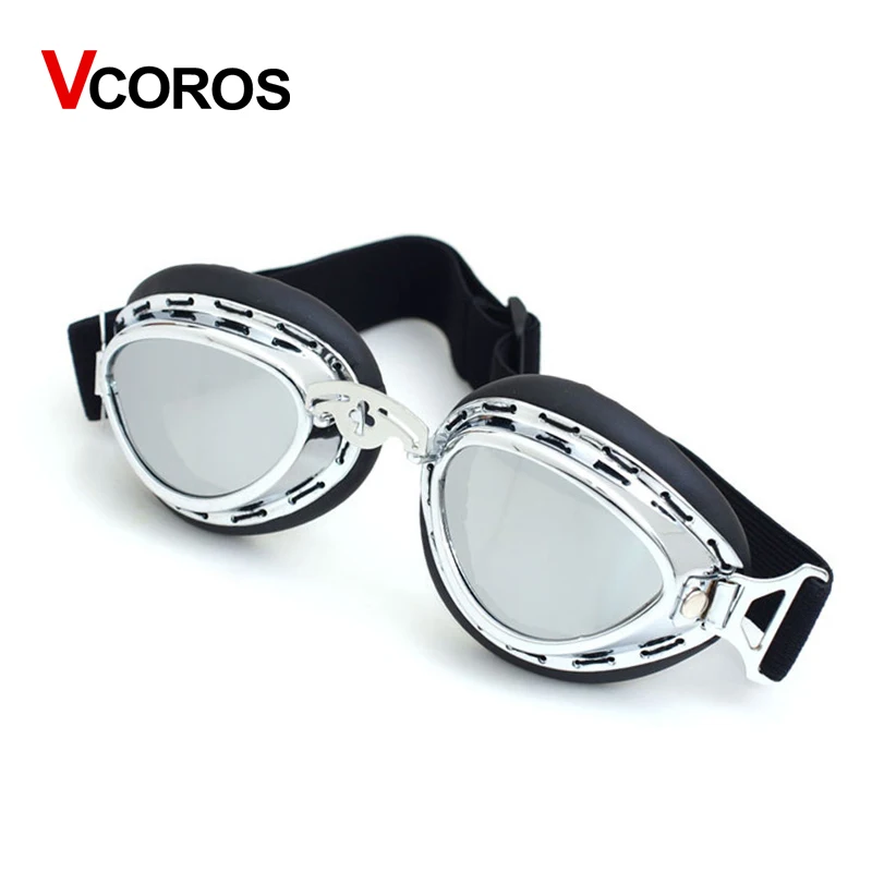 VCOROS moto cross шлем очки скутер шлем очки многоцветные устойчивые к царапинам винтажные мото шлемы с очками - Цвет: Silver