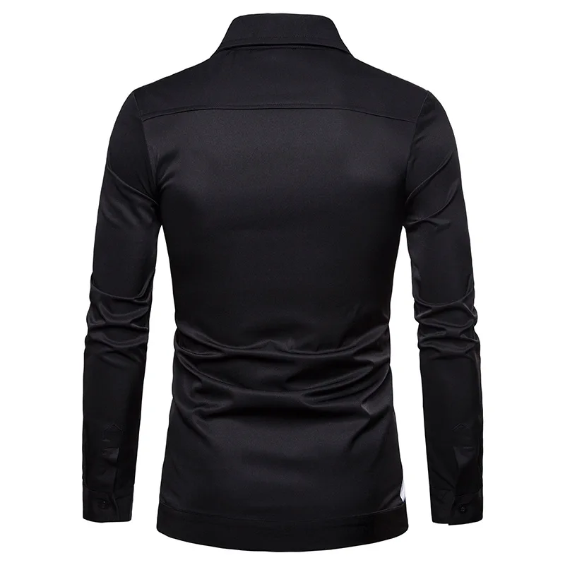 Застежка V Рубашка с воротником Для мужчин 2018 Новый Карманный Лоскутная мужская одежда креативная длинный рукав; пуговицы вниз сорочка Camisa