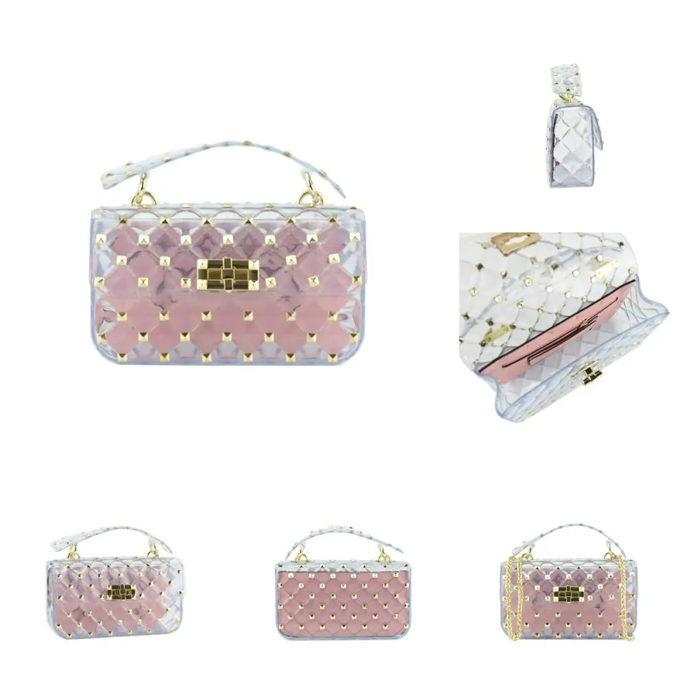 QIAOBAO Маленькая прозрачная сумка, Женская сумочка, роскошная дизайнерская сумка из ПВХ с заклепками, женская сумка через плечо