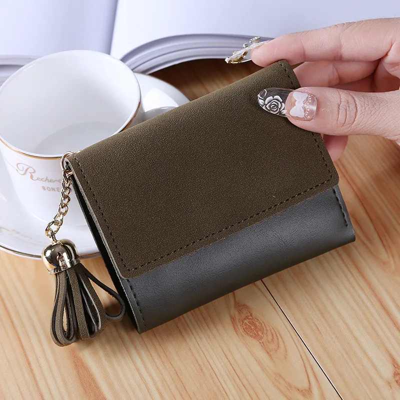 

Women Short Wallet PU Leather Purse for Ladies Money Bag with Tassel Pendant Decor Velvet Short Wallet Coin Bag with Card Holder