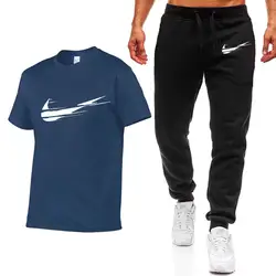 Новинка 2019 года, брендовые летние мужские комплекты, футболки + штаны, комплекты из двух предметов, повседневный спортивный костюм, мужская