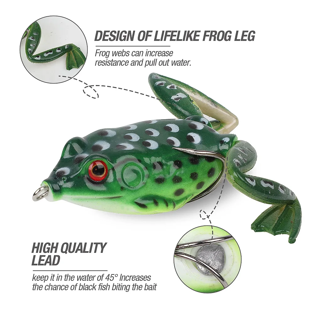 DONQL 4pcs Box Soft Fishing Frog 15g Top Water Artificial Baits With Double Hooks Ray Frogs Soft Silicone Fishing Lure (4)