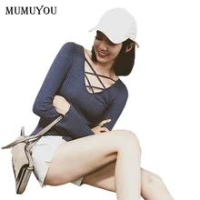 Весенние женские футболки с вырезами трикотажные топы с v-образным вырезом и расклешенными длинными рукавами, 4 цвета, Клубные Сексуальные облегающие футболки, новые SMT-A015