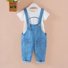 Rlyaeiz/комбинезоны для малышей от 12 месяцев до 4 лет, джинсовая летняя модная новая детская одежда, Повседневные детские штаны на подтяжках, однотонные джинсы для девочек, Короткие