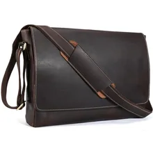 TIDING Luxury Genuine Crazy Horse Leather Men Messenger Bag Retro Shoulder Bag Cowhide Leather 15″Laptop Briefcase Crossbody Bag