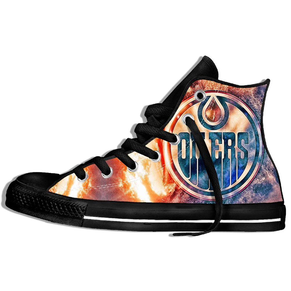 

New 2019 Design Shoes For Men And Women With The National Hockey League Edmonton Oilers Logo High Top Sneakers