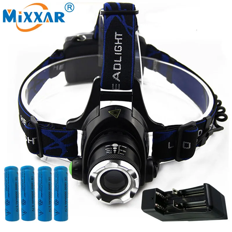 

CZK10 Sup bright LED Headlamp Headlight T6 6000LM Head Lamp+4x18650 battery+ Charger for Hunting Fishing Light Torch