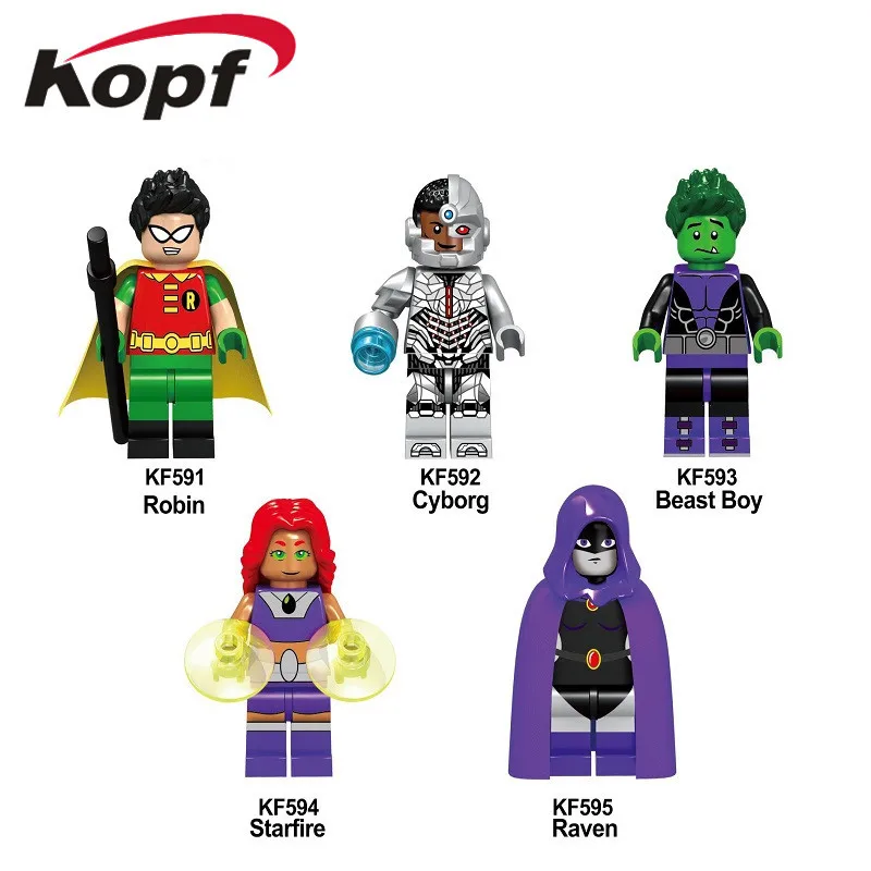 5 шт./компл. KF6049 строительные блоки Teen Titans серии Фигурки Робин Ворон киборг зверь модель для мальчика экшн кирпичики для детей игрушки - Цвет: KF6049 5Pcs No Box
