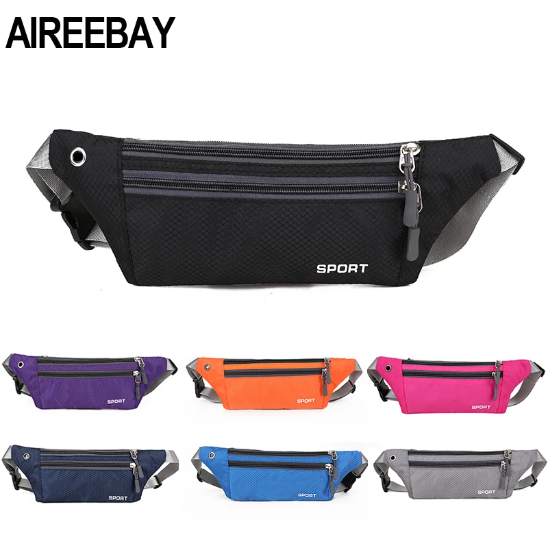 AIREEBAY الأزياء البسيطة حزمة مراوح للنساء الرجال المحمولة الملونة الخصر حزمة سفر متعددة الوظائف للماء الهاتف حقيبة بحزام