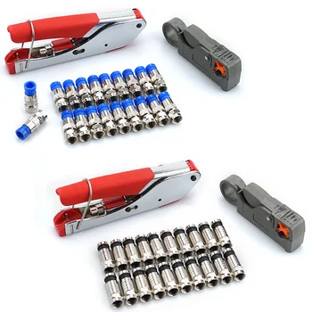 

1 set Coaxial Cable Wire Stripper RG6/RG59 F Compression 20pcs Connector Tool Crimping Pliers Wire Stripping Pliers Kit
