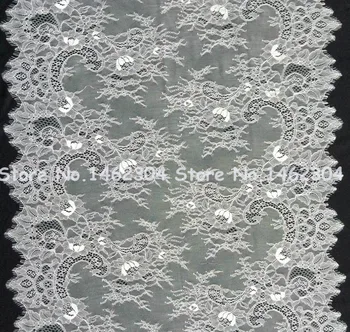 

3 Yards Wedding Chantilly French Lace Fabric, White Lace maeterial for Bridal dress 145CM Width