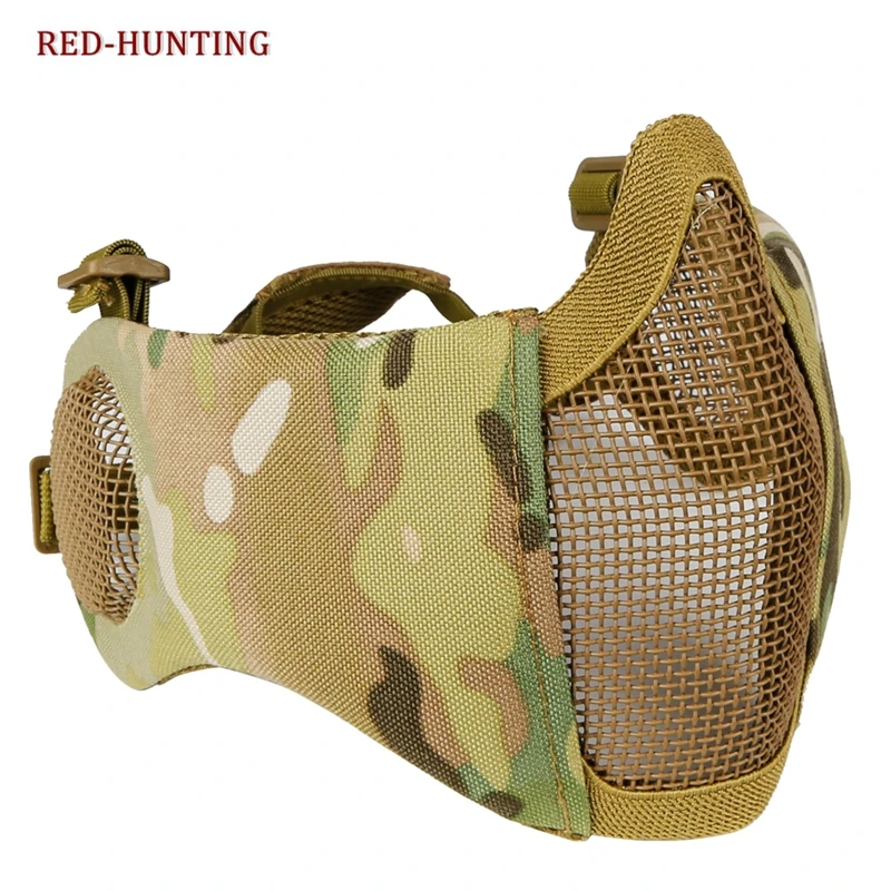 

Army Multicam Foldable Half Face Airsoft Mesh Mask with Ear Protection Military Tactical Lower Face Protective Mask