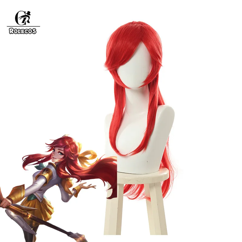 

ROLEOCS LOL Battle Academia Lux Cospaly Hair LOL LUX Cosplay Headwear 70cm Long Women Hair Red Synthetic 27.56 inch