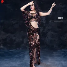 Профессиональная одежда для танца живота, сексуальное Сетчатое платье с одним рукавом для девочек, платье для латинских танцев, M, L