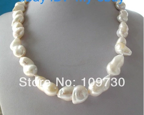 

Jewelry 002428 Unusual 27mm Long White Baroque Twins Freshwater Pearl Necklace 14KGP GP