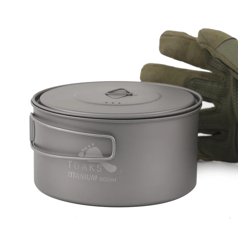 TOAKS al aire libre de 900 ml olla de cocina ollas Picnic ultraligero de titanio olla con tapa y manejar POT-900-D130