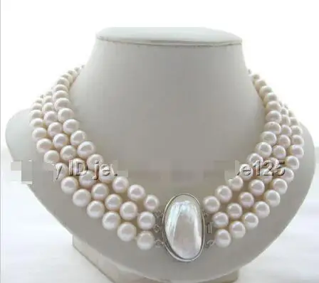 

Free Shipping >>> Charming 17-19" 3row 10mm natural white round freshwater pearl necklace