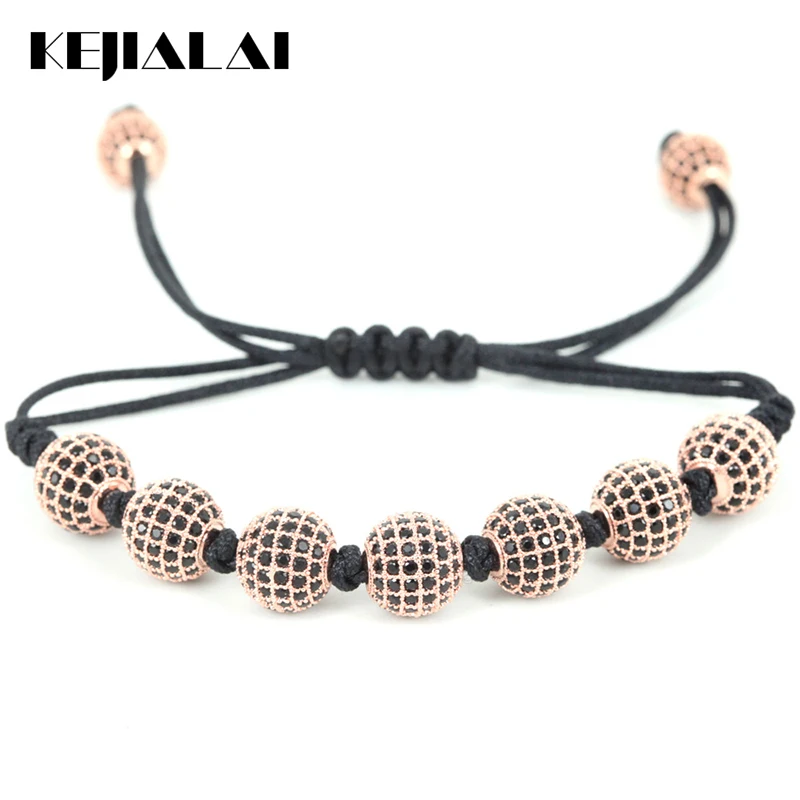 

Fashion New Anil Arjandas Bracelets,7Pcs 10mm Micro Pave Black CZ Beads Briading Macrame Bracelet For Men and Women,Jewelry Gift