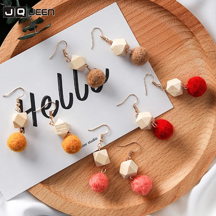 New Design Square Raw Wood Split Joint Polychromatic Earrings Multi Color Ball Eardrop Fro Woman Gift | Украшения и аксессуары