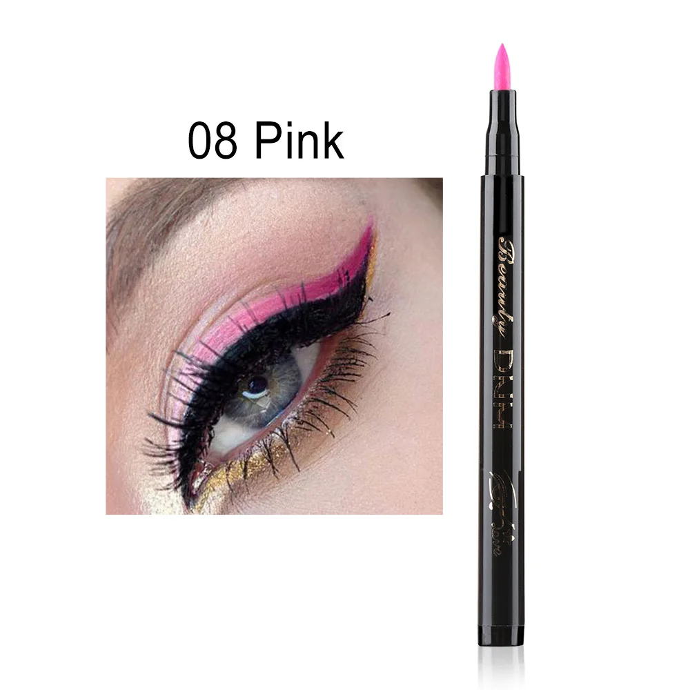 Печать жидкая красочная подводка для глаз водостойкая быстросохнущая Черная Подводка для глаз карандаш с подводкой для глаз косметический двухсторонний макияж - Цвет: Pink (08)