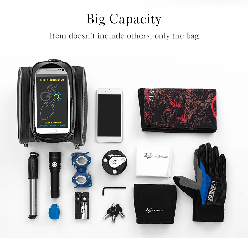 Excellent ROCKBROS 5 Style Bicycle Top Tube Bags 5.8" /6.0" /6.2"  Touch Screen Smartphone Cycling Bag Rainproof Bike Front Frame Pannier 12