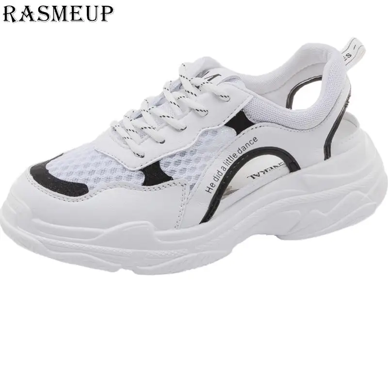 RASMEUP/женские мохнатые сандалии-гладиаторы; коллекция года; модные летние женские пляжные сандалии на платформе; удобная женская обувь; повседневная обувь - Цвет: black white