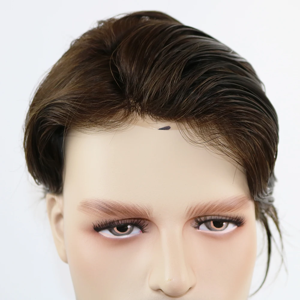 SimBeauty 100% натуральный Реми человеческие мужские моно Certered и тонкий кожи Pu вокруг мужской парик системы замена волос
