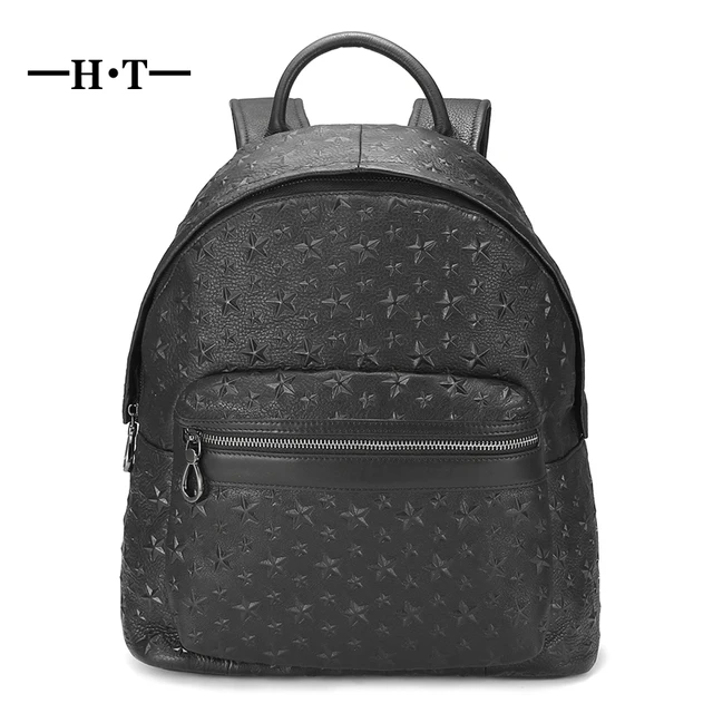 Cuero Verdadera Colegio Vaca Ht Mochila Hombres Negro Vintage Bolsa t6aq55Aw