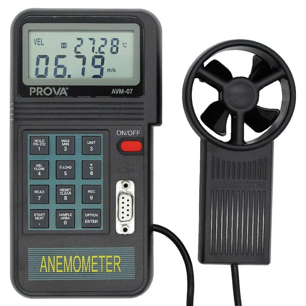 TES AVM 07 Digital Anemometer Datalogging Air Flow Meter Wind Speed ...