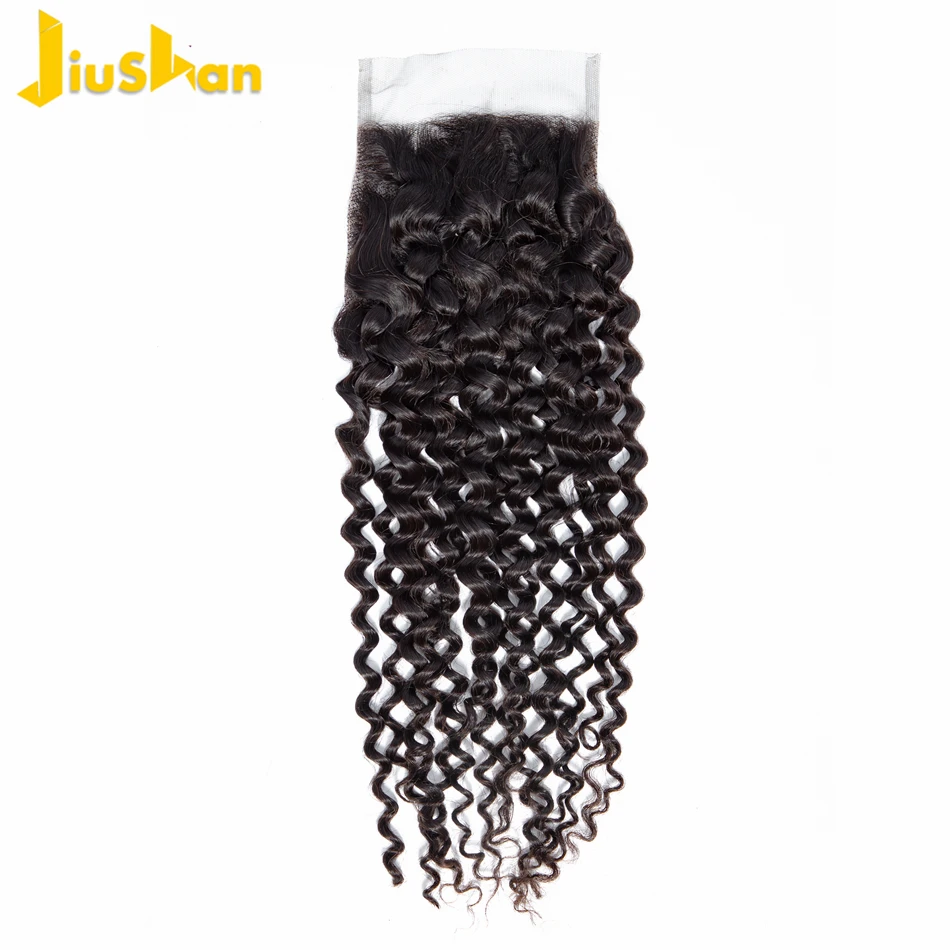

Jiushan Brazilian Curly Wave Closure 4x4 100% Human Hair Deep Lace Closure Free Middle Three Part Non Remy Hair