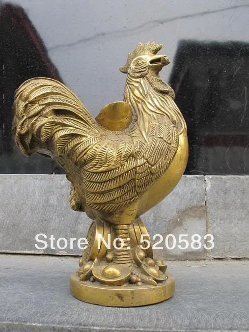 

Chinese Classical Bronze Good luck Wealth Money Ingot Chicken Art statue