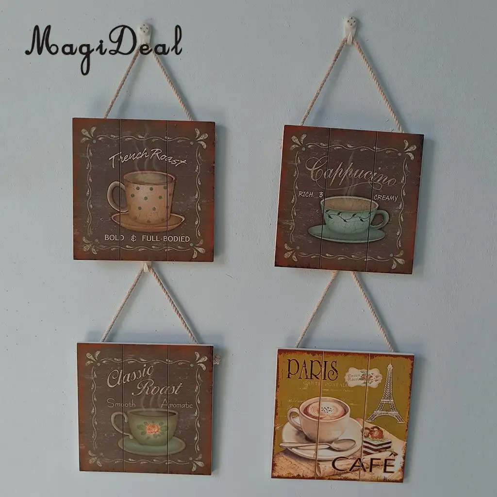 20x20cm Shabby Chic Solid Wood Coffee Sign Plaque Cafe Bar Dining Room Hanging Decor