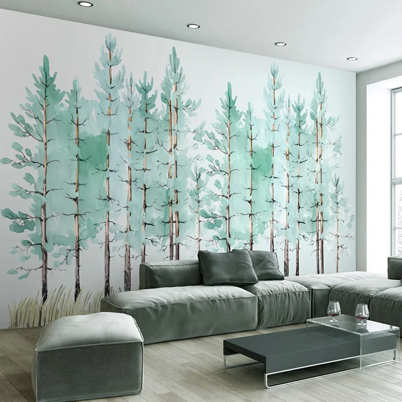 Custom Mural Wallpaper Modern Fashion Hand Painted Green Tree Interior Background Decor Photo Wall Paper Living Room Backdrop 3D