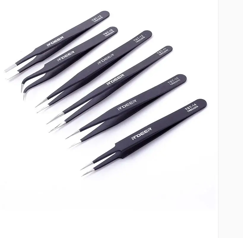 6PCS Professional Coated Precision Tweezer Antistatic Tweezers