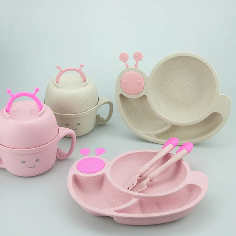 6Pcs Animal Snail Baby Plate Bowl Cup Tableware Dinnerware Feeding Set Baby Children Kids Feeder Assiette De Bebe