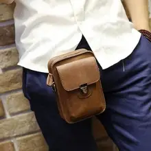 Crazy Horse Genuine Leather Mens Mini Waist Bag Travel Bag Belt Loops Hip Bum Bag Wallet Purses Phone Bag