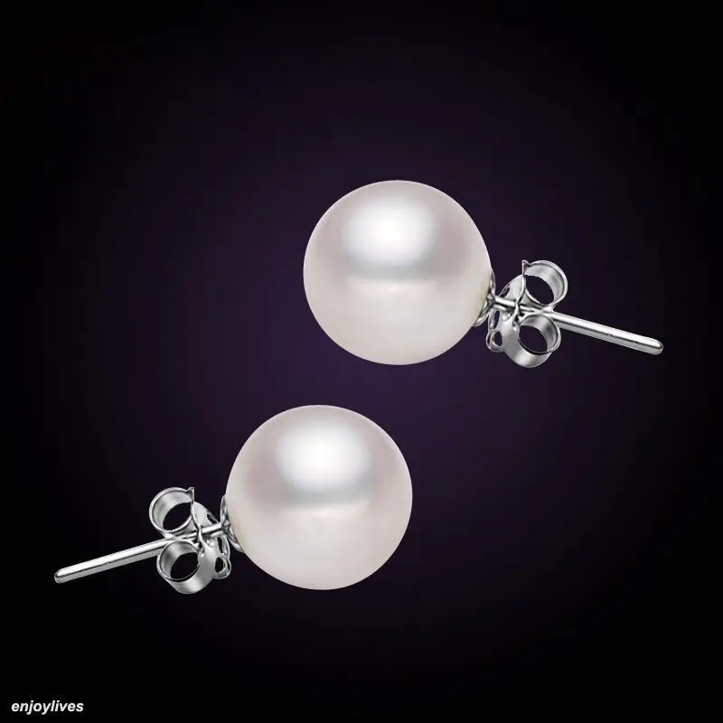 

HOT SELL - > 10 mm White South Sea Shell Pearl 925 Sterling Silver Stud Earrings -Top quality free shipping