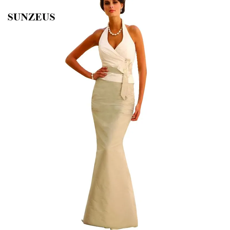 Sheath Halter Neck Sleeveless Taffeta Mother Of The Bride Dresses Floor