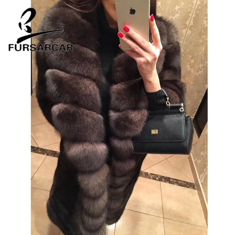 

FURSARCAR 2021 New Long Real Natural Fox Fur Coat With Turn-down Fur Collar 100 CM Female Fox Fur Jacket Winter Women Fur Coats