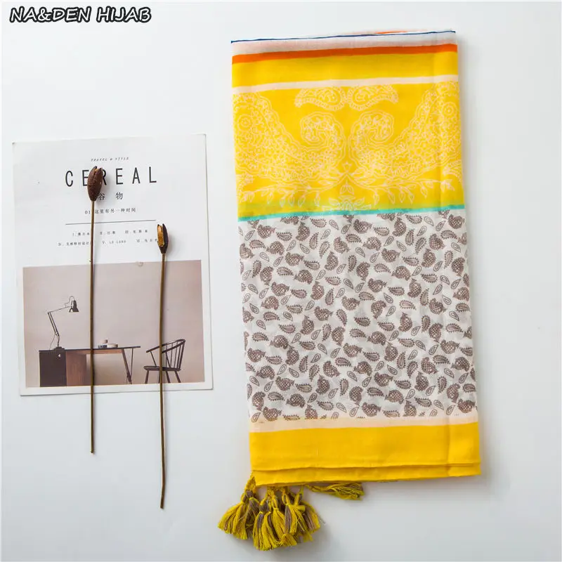 2019 новая горячая Распродажа Женская мода шарфы желтого цвета кешью кисточки