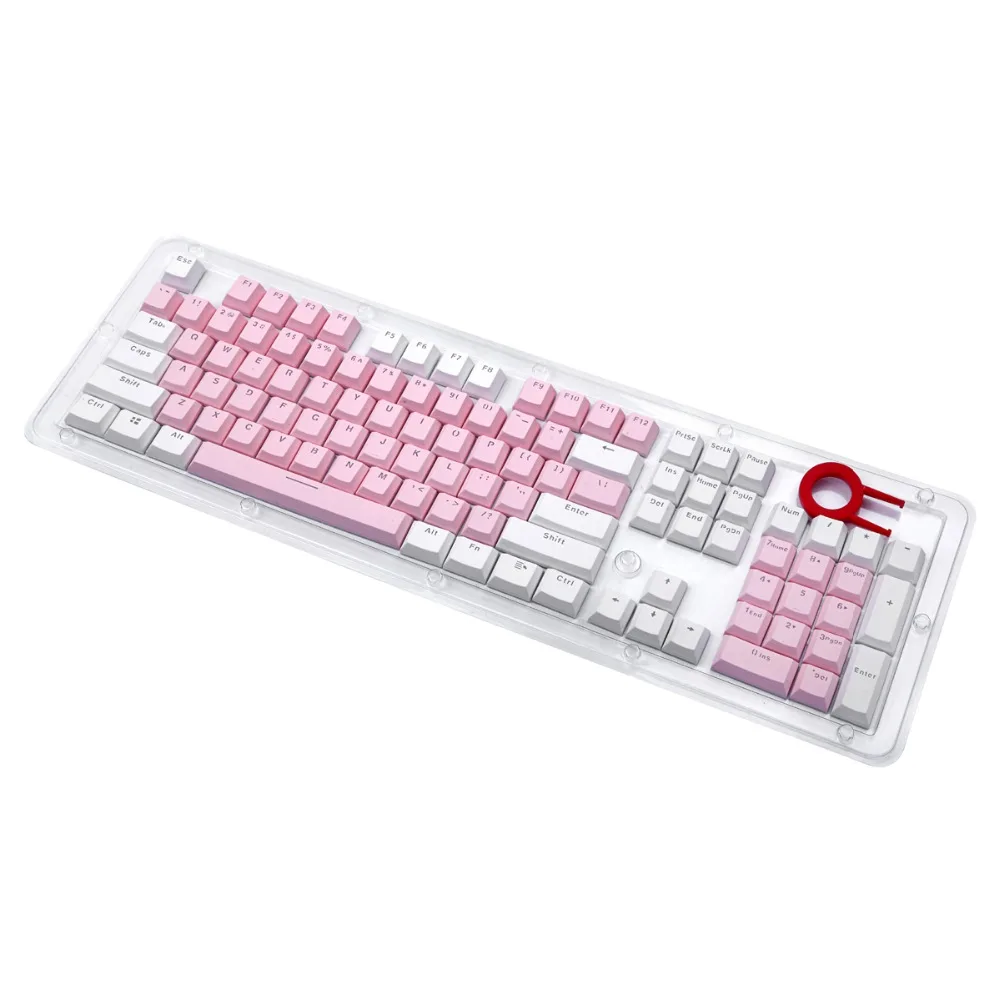 

PBT Keycaps for Mechanical Keyboard Contrast Color Pink White Combo Double-Shot Injection US Standard 104 Keys with Key Puller