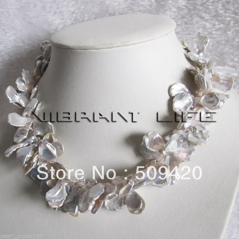 

~~ Shipping18" 10-16mm 2Row Natural Silver Gray Keshi Freshwater Pearl Necklace Jewelry