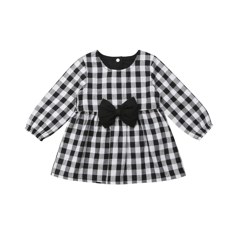 

Children Kids Girl Princess Dress Autumn Long Sleeve Party Wedding Pageant Black Plaid Bow Round Neck Dresses Girls Clothing