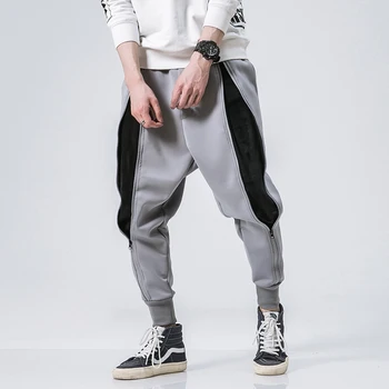 

Black Grey zipper Patchwork Striped Harem Pants Men stretch Sweatpants Loose Hip Hop Pants Men Trousers Streetwear Joggers M-5XL
