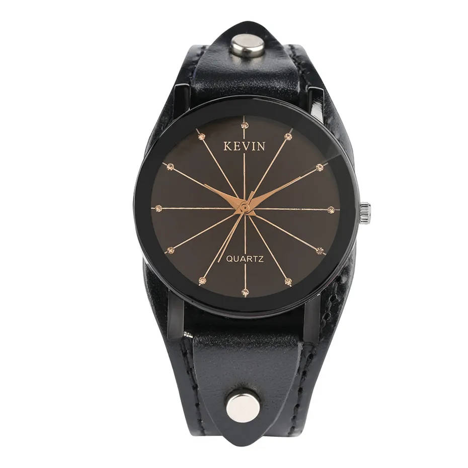 

KEVIN Black/Brown/Red Color Leather Band Women Watches Punk Style Unisex Watch Men Casual Radiation Ray Design Dial Clock Gifts